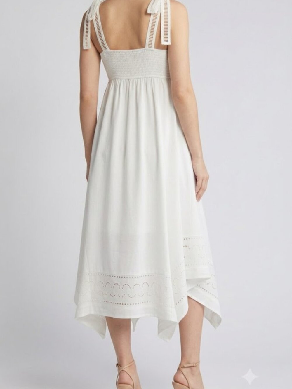 Moon River white lined boho-style linen-blend sundress with tie straps, size S - Picture 2 of 11